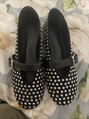 SCHUTZ Black Studded Mary Jane Flats with Buckle